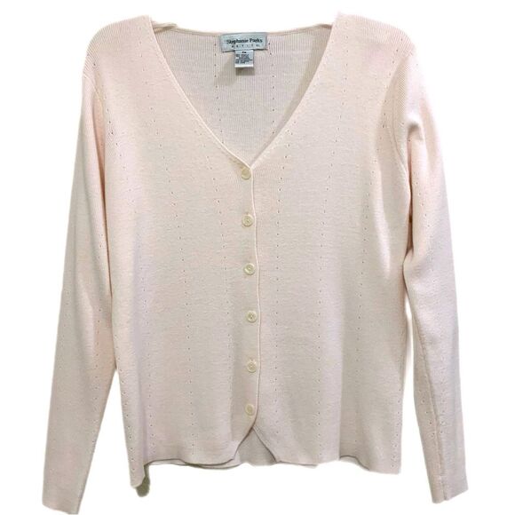 STEPHANIE PARKS SWEATER WOMEN’S MP PASTEL PINK V-NECK CARDIGAN DETAILED. - Picture 1 of 10
